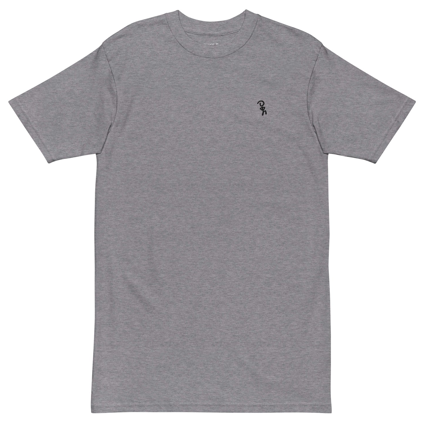 Black embroidered Jaunty Man on premium carbon grey t-shirt.